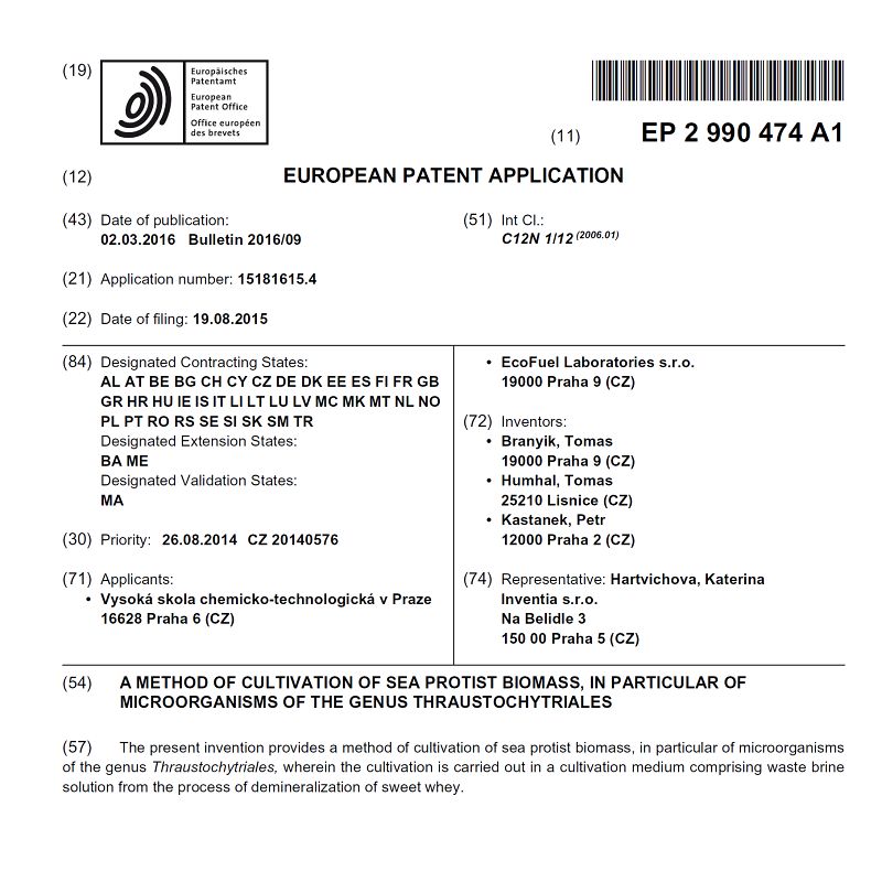 Patent EP2990474A1 (originál)